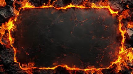 Aufkleber - Fiery frame border of burning rocks and dark textured center.