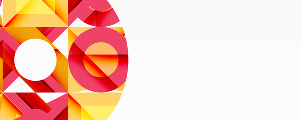 Poster - Abstract geometric shapes, vibrant colors, orange, red, yellow. Minimalist design with white space. Modern aesthetic, clean lines.