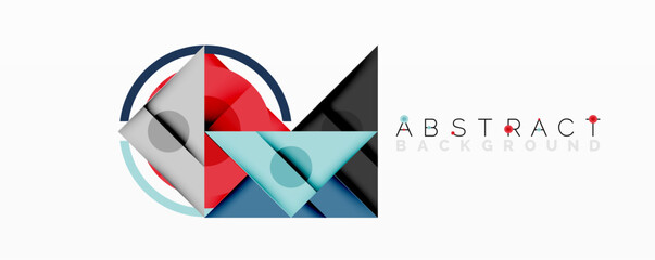 Leinwandbilder - Geometric shapes overlap, creating modern abstract design. Red, blue, gray colors dominate composition. Clean, minimalist aesthetic.