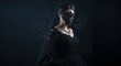 © AlfaSmart - Mysterious woman in elegant black masquerade attire with intricate mask design for halloween or costume party theme
