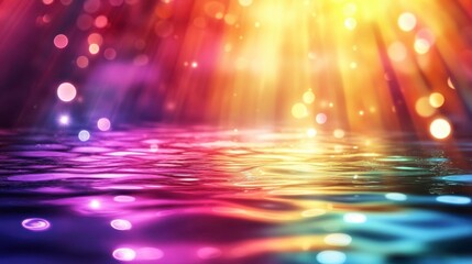 Aufkleber - Vibrant colorful light rays reflecting on water surface.