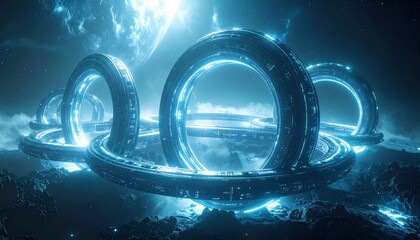 Poster - Futuristic space exploration cosmic environment digital art sci-fi imagery vastness of space