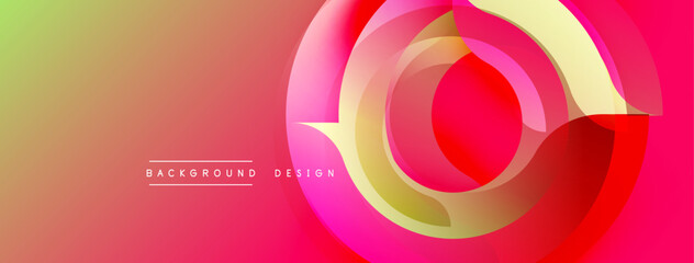 Leinwandbilder - Abstract colorful background. Concentric circles create dynamic visual effect. Gradient transitions from yellow to pink hues. Text reads background design.