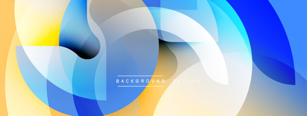 Leinwandbilder - Abstract shapes overlap, creating vibrant blue, yellow gradients. Modern design feels dynamic, smooth, visually appealing.