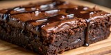 A close-up view of a fudgy brownie drizzled with rich chocolate ganache, showcasing its decadent texture and irresistible appeal.