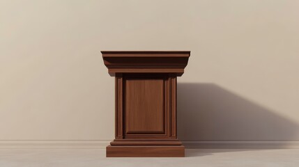 Poster - A simple, elegant wooden pedestal against a neutral wall.
