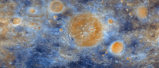 Wall Mural - mercury surface detailed view in false color showing impact craters and plains from above in space e