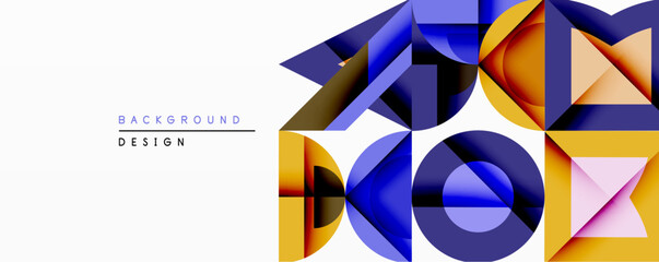 Aufkleber - Abstract geometric composition. Overlapping shapes create dynamic visual effect. Blue, orange, purple hues dominate design. Modern style, clean lines, minimalist aesthetic.