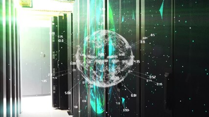 Aufkleber - 3D render holographic globe floating above server racks, streaming connection lines and data labels