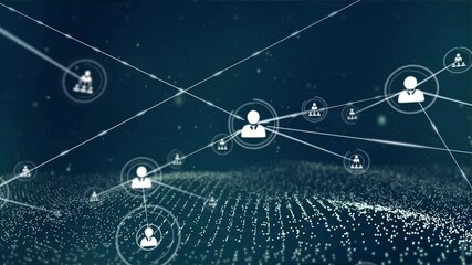 Poster - Network visualization showing central user icon floating over data grid, with glowing nodes