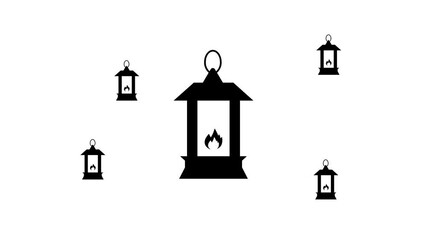 Poster - Zoom in and out animation the Christmas lantern symbol. Large black symbol in the center and four small symbols around. Seamless looped 4k animation on white background