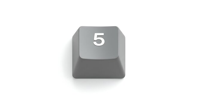 Keyboard key with number 5 on white background