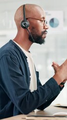 Leinwandbilder - Call center, business and black man talking in office for debt collection, loan inquiry and question. Consultant, speaking and communication with headset for finance, banking or payment reminder