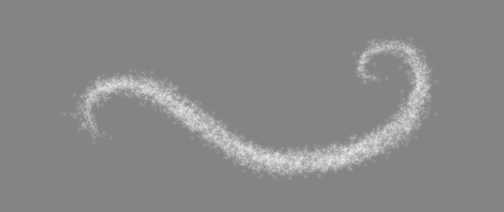 Wall Mural - White glitter swirl stroke on transparent background, resembling a sparkling wave trail. Ideal for festive, fantasy, or magic-themed designs