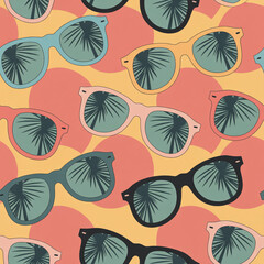 Naklejka na meble Colorful sunglasses seamless pattern with palm tree reflection for summer vibes
