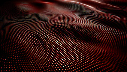 Aufkleber - Abstract digital wave pattern composed of a series of red dot arrangements creating a dynamic surface.