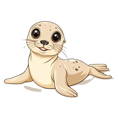 Poster - Adorable cartoon seal illustration with big eyes and playful expression