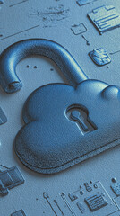 Fototapete - Close-up of textured blue padlock shaped like cloud, symbolizing cloud security, data protection, and digital safety