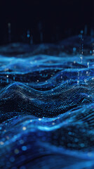 Poster - abstract blue digital wave texture, glowing particles forming a dynamic pattern, showcasing technolo