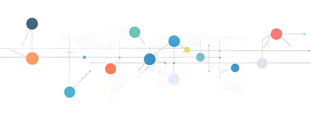 Aufkleber - Abstract illustration of a network showing connections and information flow with colorful circular nodes on white background