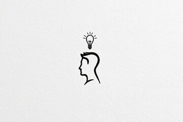 Poster - Bright Ideas: Man Thinking Concept - Simple illustration of a person's head with a lightbulb above, symbolizing inspiration, innovation, and creative thinking