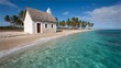 © Tida - Coastal Chapel on Sandy Beach - Serene beach scene featuring a small whitewashed chapel with a thatched roof, situated on a pristine sandy beach with clear turquoise water