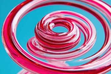 Poster - Abstract macro shot of a swirling red and white glass sculpture against a vibrant blue background studio shot