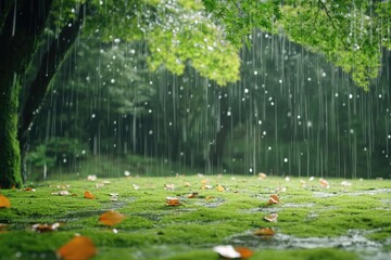 Wall Mural - rain falling on mossy ground