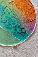 Poster - Abstract art close up of colorful oil paint strokes in circular pattern on textured white canvas