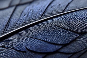 Poster - Deep Blue Feather Texture - Close-up view of a dark blue feather, symbolizing elegance, nature, fragility, detail, and mystery