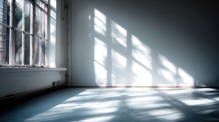 Poster - Window Light Casting Shadows on Empty Room Interior, Minimalist Style, Architectural Detail, Indoor Space