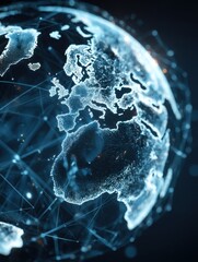 Poster - Digital globe showing Europe and Africa with network connections against dark background technology concept