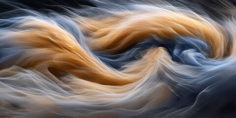 Poster - Abstract swirling fabric texture background in gold beige and blue tones Elegant flowing textile design for website or print