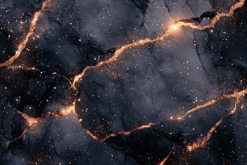 Poster - Abstract Dark Marble Texture with Golden Veins and Glittering Particles Elegant Luxury Background Close Up