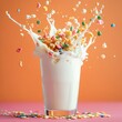 © Shehroo Time - Milk Splashing into Glass with Bright Cereal and Cream Topping