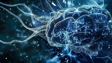 Poster - Conceptual image of a glowing digital brain surrounded by illuminated neural pathways, set in a deep space-like environment with sparkling particles