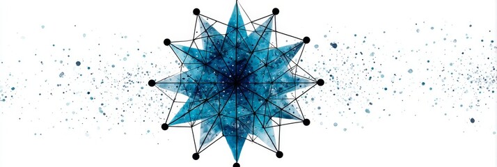 Poster - Futuristic Blue Crystal Structure Design - Abstract art featuring a futuristic blue crystal structure, symbolizing technology, innovation, connection, growth, and energy