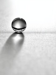 Poster - Glass Sphere Reflection - A single glass sphere casts a shadow on a light gray surface. Simple, elegant minimalism