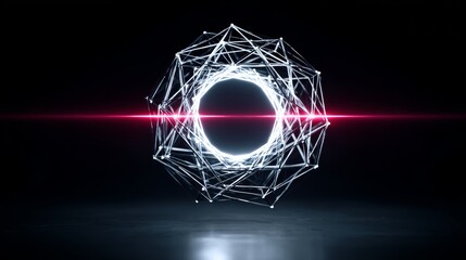 Poster - Glowing Geometric Ring Abstract - Abstract of a glowing geometric ring with a red light streak across the background. Perfect for technology, science, and futuristic concepts