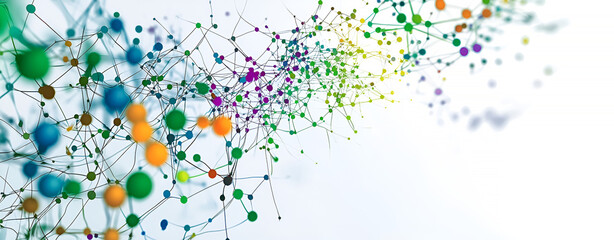 Aufkleber - Abstract molecular structure illustrating connections and network communication in a vibrant colorful futuristic design