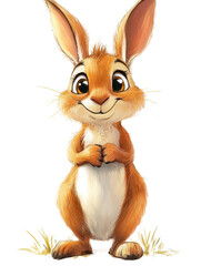 Aufkleber - Charming cartoon rabbit with fluffy fur and large expressive brown eyes