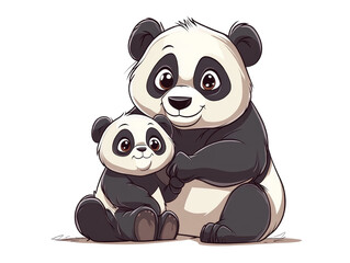 Poster - Charming cartoon illustration of an affectionate panda bear with its baby