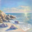 © Shehroo Time - Pastel Coastal View with Rocks and Gentle Horizon