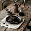 © Shehroo Time - Rustic Table Setting with Espresso and Dark Chocolate