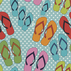 Colorful flip flops seamless pattern background for summer beach fun