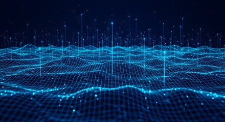 Poster - Abstract Digital Landscape  A Mesmerizing Visualization of Data Flow and Network Connectivity