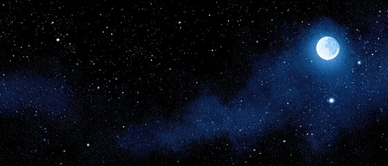 Poster - Majestic Moon Shines Brightly in Starry Night Sky Panoramic View of the Cosmos and Celestial Bodies