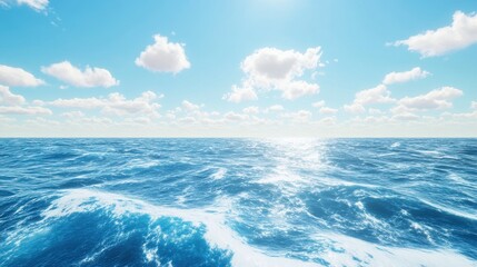Aufkleber - Sunny day, blue ocean waves, and bright sky with fluffy clouds.