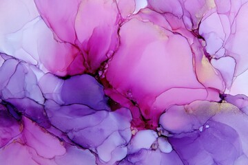 Poster - Alcohol Ink Art Abstract Fluid Painting with Purple and Pink Tones Close-up Macro Shot for Backgrounds and Textures