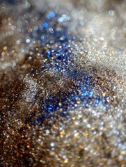 Poster - Abstract glitter texture background with bokeh lights and blue and gold sparkles close up macro shot